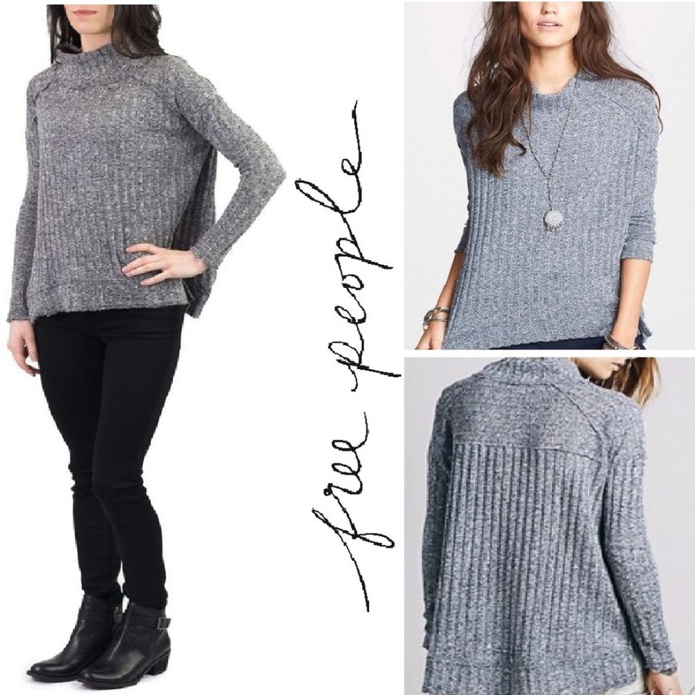 FREE PEOPLE Ribbed Mock Neck Thin Knit Sweater